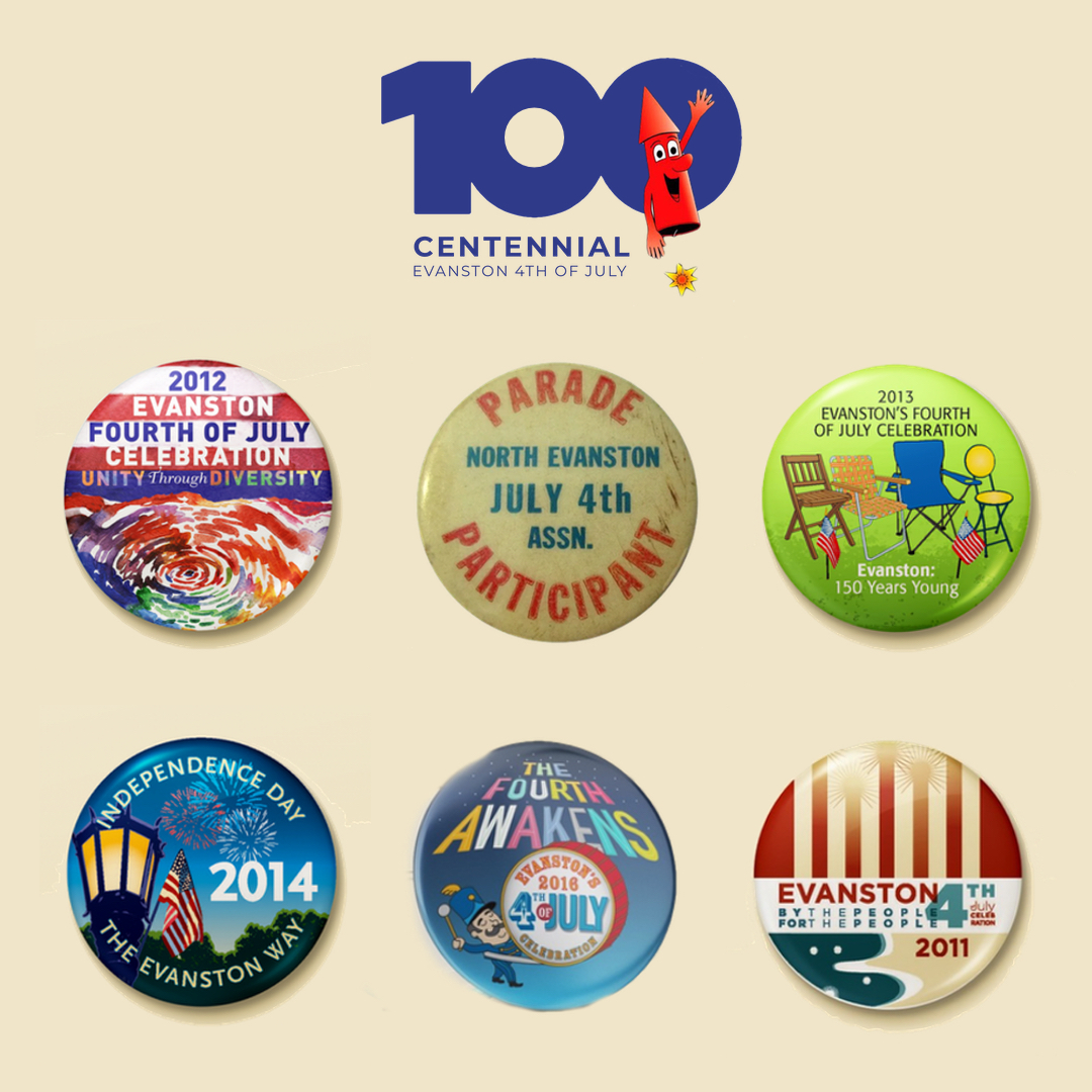 Various collectible pins showcasing the Evanston 4th of July theme over the years. Most of the recent pins were designed by Evanston local <a href="/neigerdesign/">NeigerDesign</a>. How many do you have in your collection?

#evanston4thofjuly #4thofjuly #evanston #100 #flashback #collectibles #pins