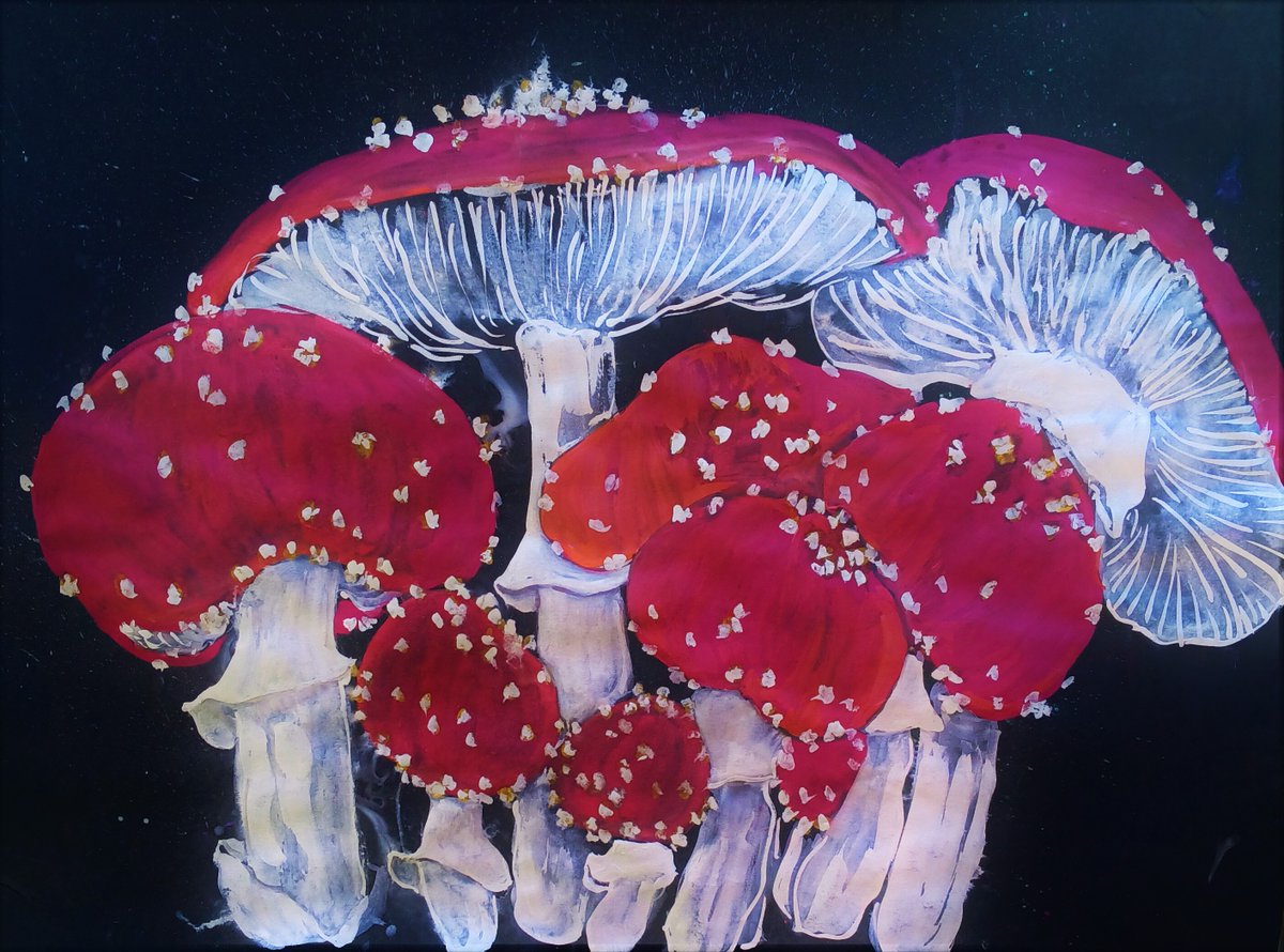 Sporadic Displays of Affection
Watercolor and Glitter On Black Paper
2023, 36"x 24"
Fly Agaric Mushrooms
Signed Original Watercolor Painting
etsy.me/3LJgGsi via <a href="/Etsy/">Etsy</a>