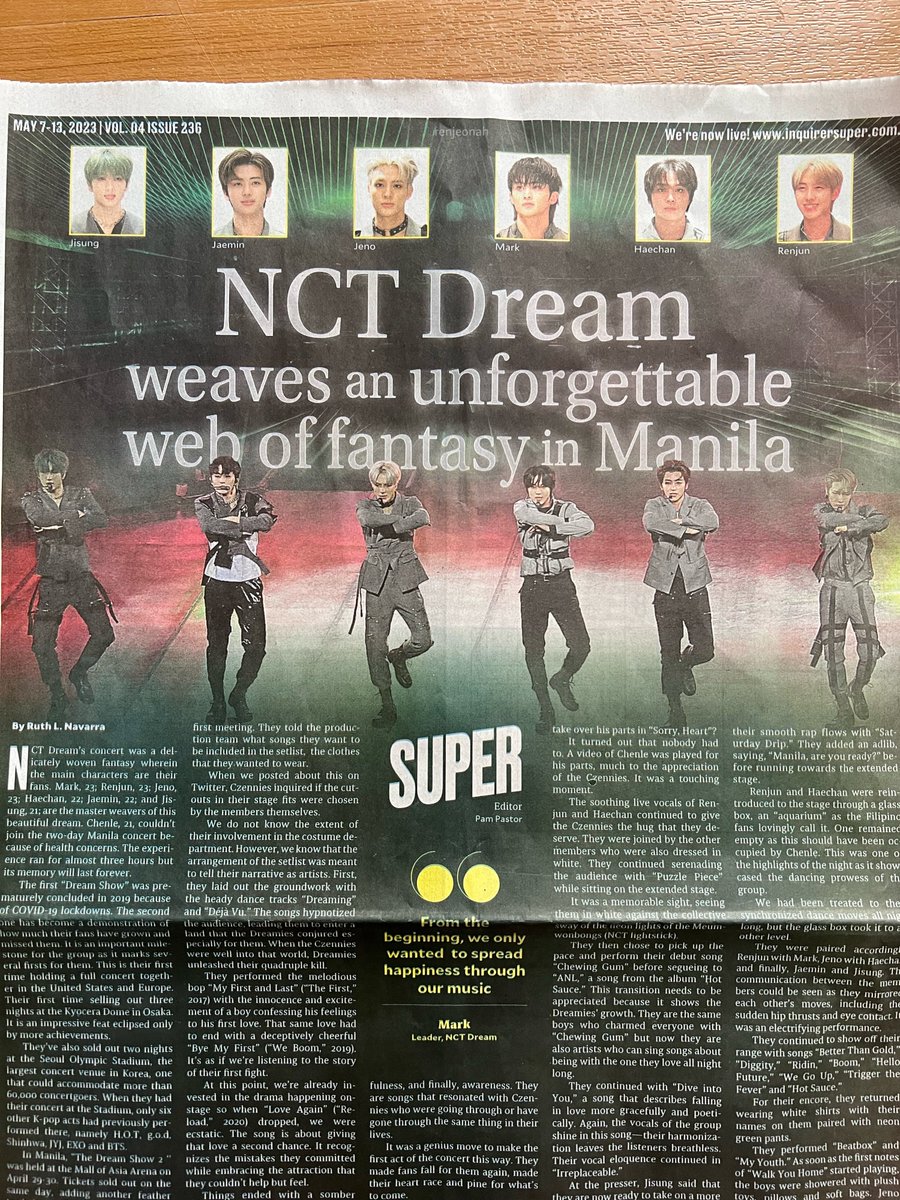 renjeonah's tweet photo. nct dream featured on philippine local newspaper today! one whole page about tds2 in manila 🥺🤍 https://t.co/VHjDH5VGKl