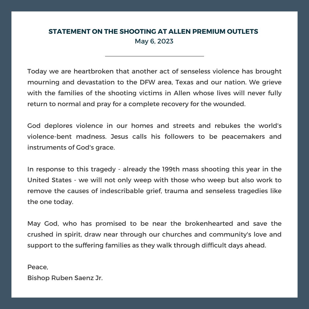Statement from Bishop Saenz on the shooting at Allen Premium Outlets