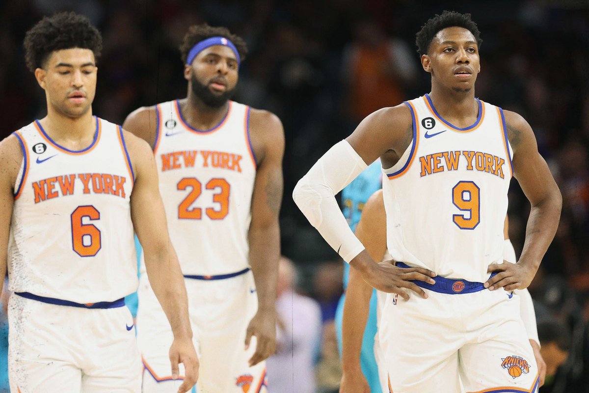 TheStrickland's tweet photo. New York’s starting lineup of Brunson/Grimes/Barrett/Randle/Robinson played 526 minutes together in the regular season. They were +72. 

They’ve played 0 minutes together in the second round series vs Miami. 

(h/t https://t.co/E2H4xojHDX and https://t.co/ohgYdCAdds) https://t.co/c1pDuaBHy1