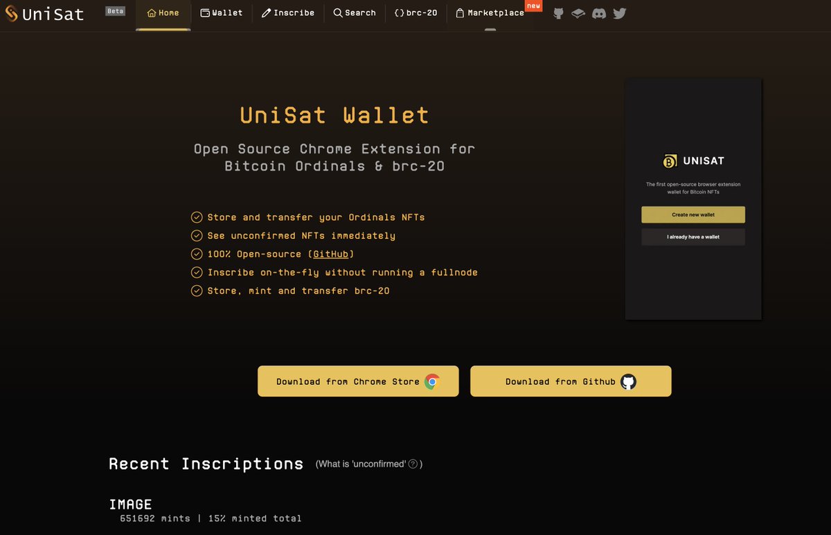 06674eth's tweet photo. ⚡️BRC-20の簡単な始め方 
BRC-20が盛り上がってきているので簡単な解説と@unisat_wallet の始め方、BRC-20トークンのミントのやり方をスレッドで解説します！  

🔷 UniSat WalletはBRC-20の発行やUniSat Market placeでBRC-20トークンの2次取引も可能なBTCチェーンの拡張型ウォレット  

続く https://t.co/Ur0UGOo6Jf