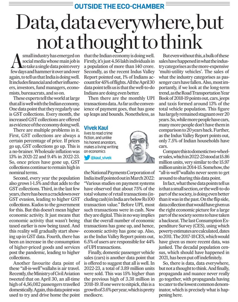 Data, data everywhere, but not a thought to think
Propaganda and nuance never really go together, with propaganda having to cater to the lowest common denominator.
My column in the Deccan Herald. 
deccanherald.com/opinion/data-d…