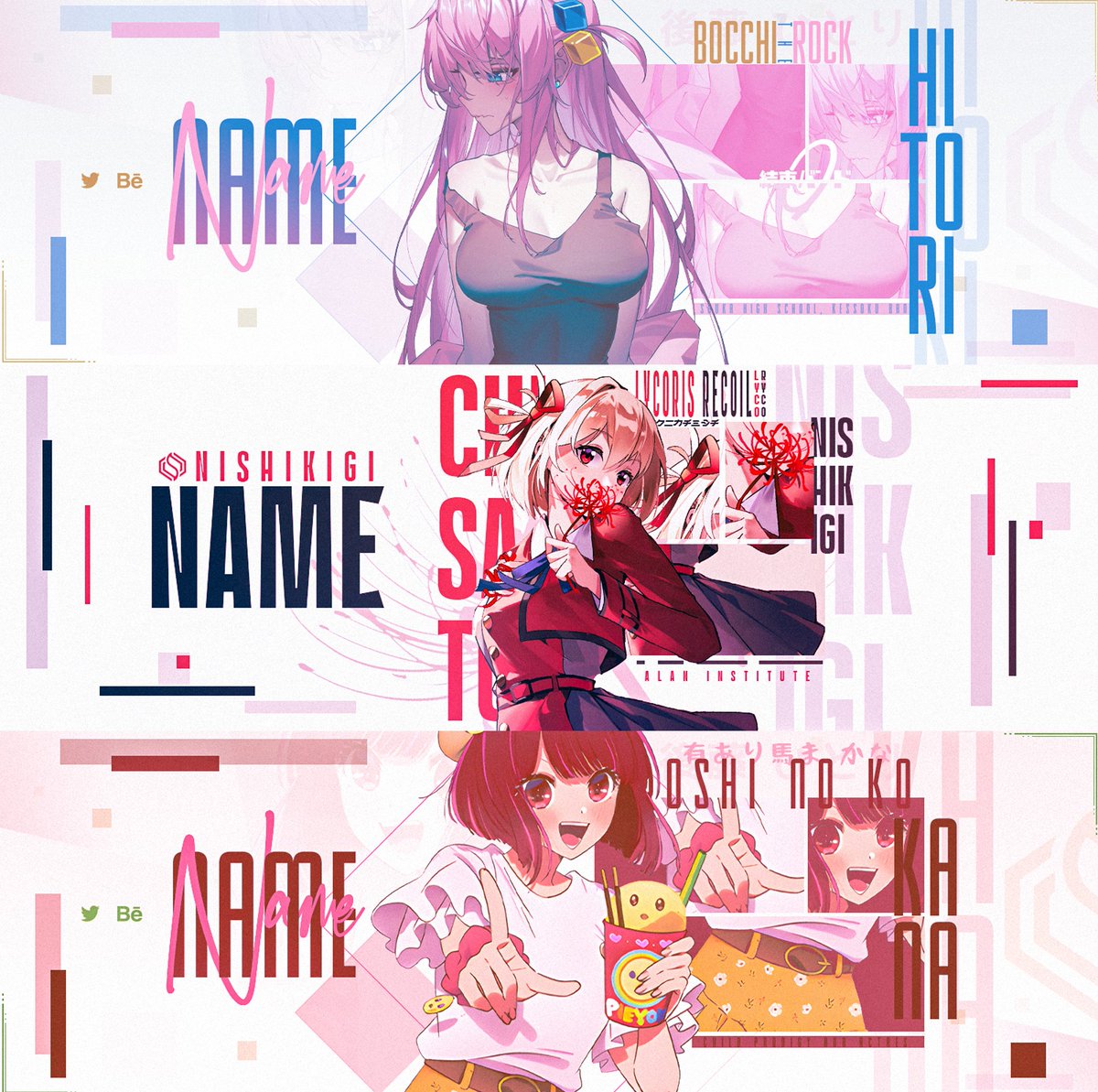 honeydzn's tweet photo. Back with free banners/headers for everyone🐷 (fits osu!/twitter)

- Like x Retweet 
- Follow  @honeydzn   
 
Comment Bocchi, Chisato, or Kana and please leave your name that you want on the banner! (will start pumping these out after 24 hours) https://t.co/B67XqsBd3v