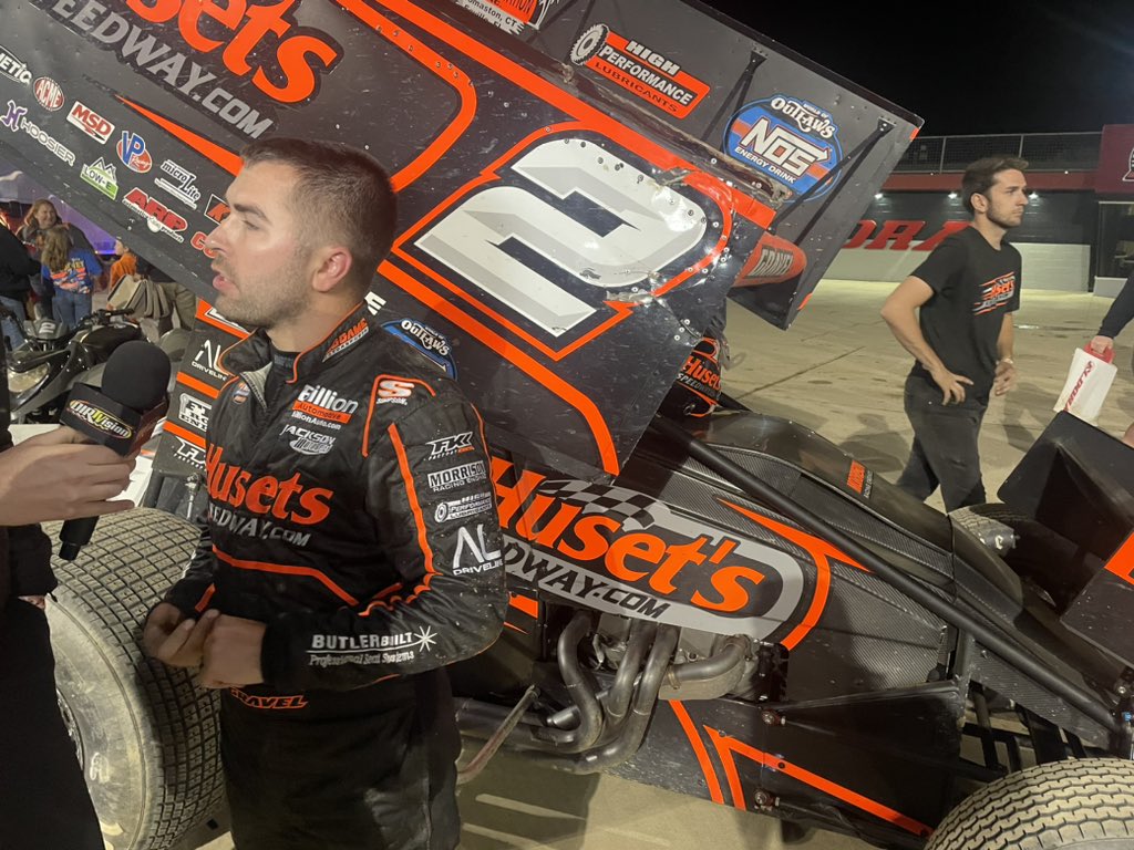 WorldofOutlaws's tweet photo. With his eighth podium of the season, @DavidGravel is now tied for the most this year with the World of Outlaws @NosEnergyDrink Sprint Cars.

The @BigGameMotorspt gasser brings the @HusetsSpeedway #2 home third tonight! https://t.co/DsstnFYAlv