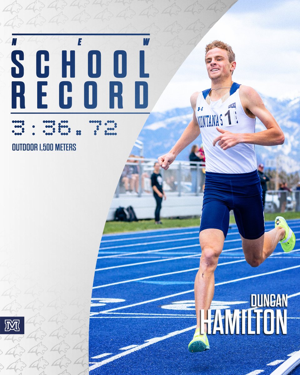 MSUBobcatsTFXC's tweet photo. Raising the bar to new heights 🏆

Duncan Hamilton set a new school record for Outdoor 1,500 meters today clocking in 3:36.72. This time sits third in all D1 this season! https://t.co/dnG0I59Cfh