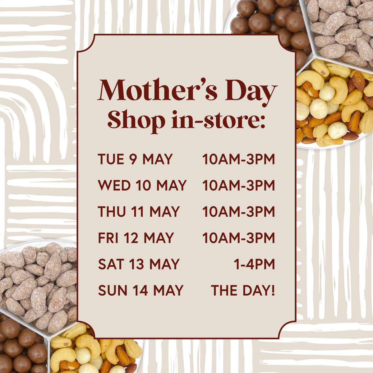 dittersnuts's tweet photo. Celebrating Mother's Day in Adelaide? Pick out the perfect Mother's Day gift in person from today until Sun 14 May. Find our opening hours below.

Shop online: https://t.co/hvhrnGV39a
Shop in-store: https://t.co/7ih2N1CmIb

#MothersDayGifts #SpoilMum #Adelaide https://t.co/BfPxzbPsiI