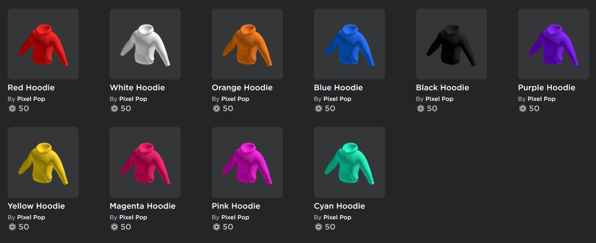 Spott_Dev's tweet photo. Starting a new clothing brand on roblox for layered clothing called Pixel Pop. Just uploaded this set of hoodies!

What should I make next?

https://t.co/7DPiTfW3U0

#Roblox #RobloxUGC #RobloxDev https://t.co/fKV0tO2Dkp