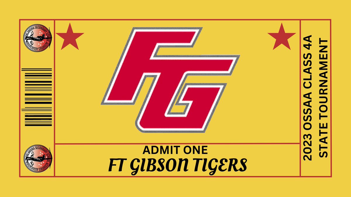 Congratulations to the Ft Gibson Tigers!

With their win over Lincoln Christian in the regional final, the Tigers have PUNCHED THEIR TICKET to the 2023 Class 4A State Tournament.

#OKPreps #TicketPunched🎟️