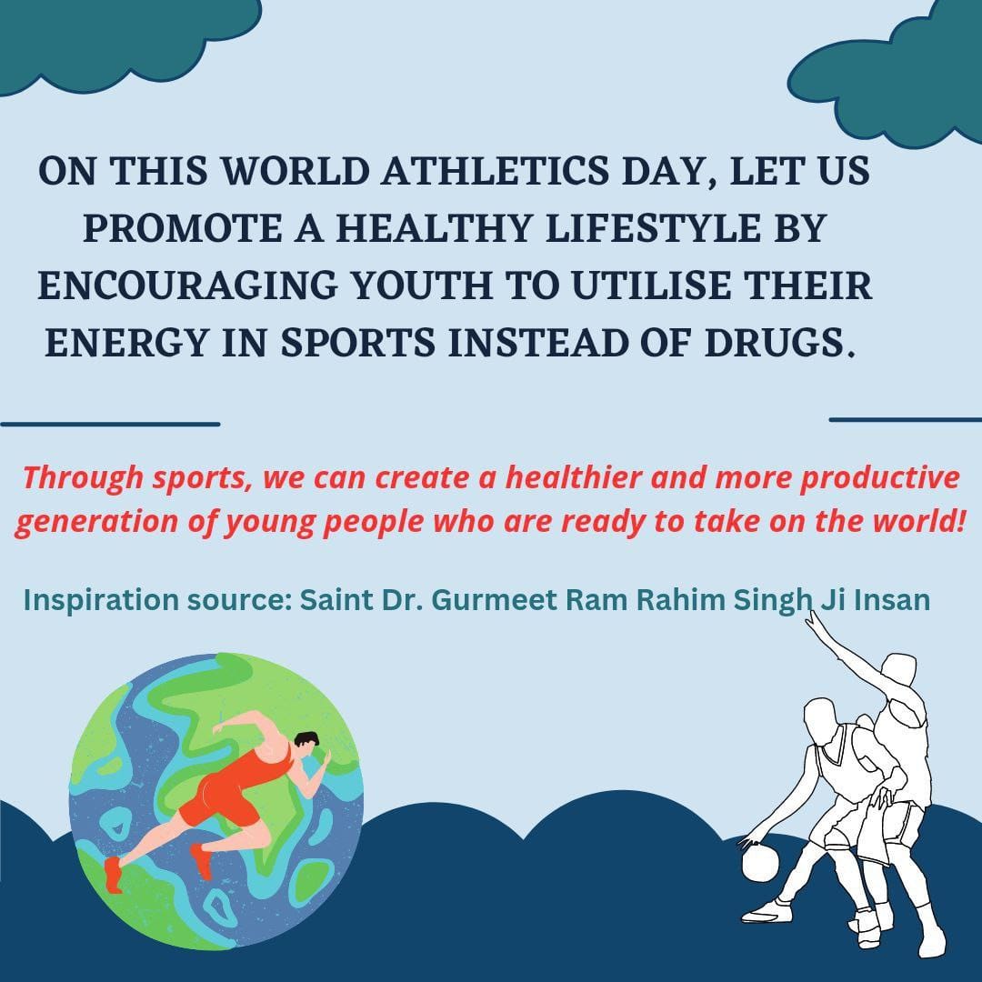 Minaksh63's tweet photo. Some benifits shared by Saint Gurmeet Ram Rahim Ji on #WorldAthleticsDay 
#WorldAthleticsDay2023 :- 
💫Provides a platform for personal growth and development
💫Offers a vital outlet for stress and anxiety https://t.co/KB33Jj4YaY