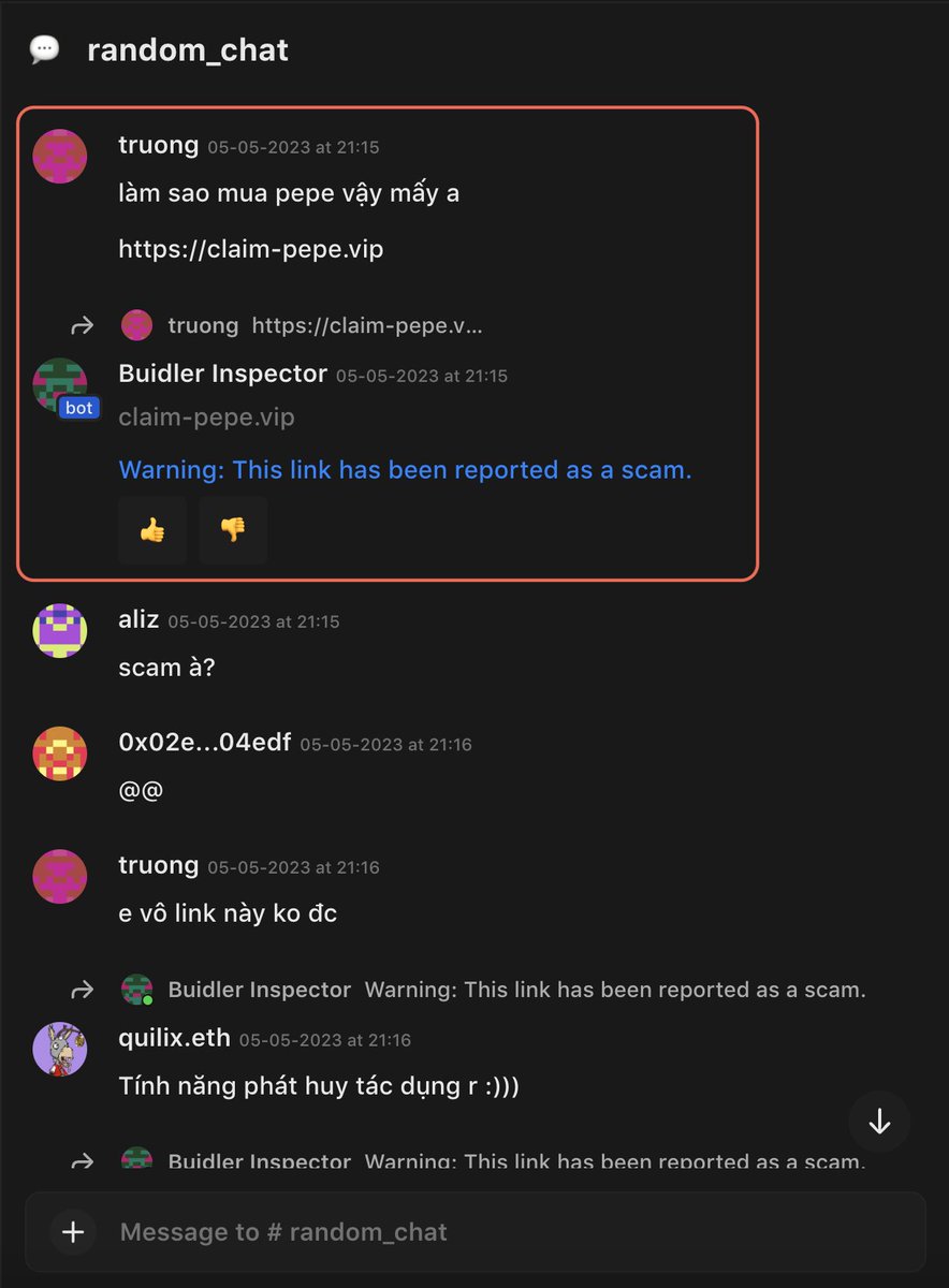 airdropgod_eth's tweet photo. 🚨🚨Scam lộn chỗ rồi bạn ơi 😅

Trong nhóm có "anh thanh tra" nằm vùng bảo vệ anh em 24/7 

Ảnh sẽ verify địa chỉ contract, wallet, links trong tin nhắn và cảnh báo cho cộng đồng ngay lập tức

Tính năng mà chắc các chủ nhóm telegram, discord nào cũng cần 💯 https://t.co/zIutMGz6KH