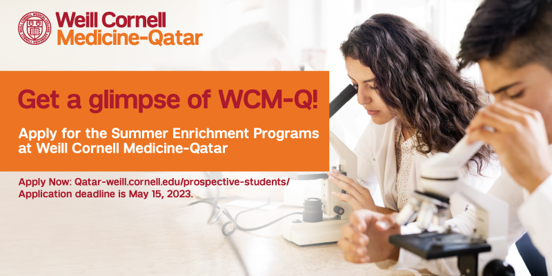 WCMQOutreach's tweet photo. Exciting News! The Application for the Summer Enrichment Programs is now Open.
Find out more and apply here: https://t.co/WcfSNkmrcU
Application deadline: May 15, 2023

#doha #qatar #highschoolstudent #precollegeprograms #medicine #medicalstudent #medicalschool https://t.co/oKO5yBEaSG