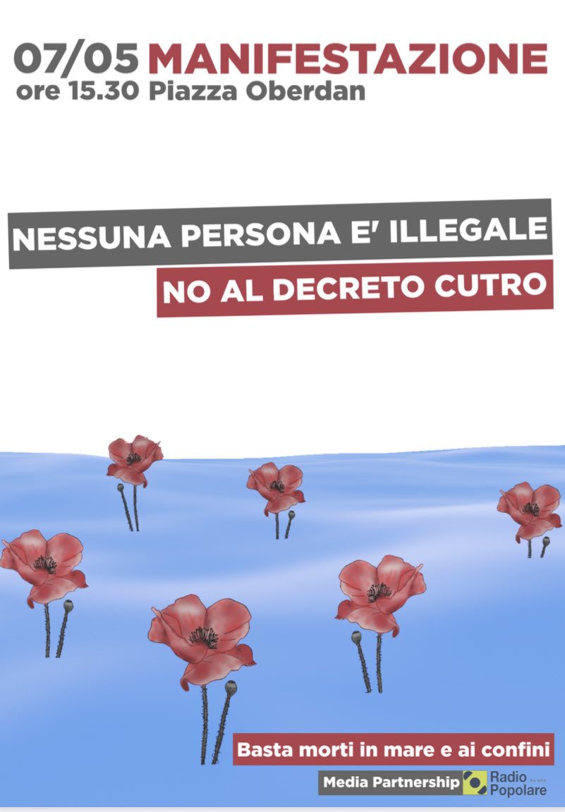 #Milano oggi in manifestazione per dire che #no al #DecretoCutro: nessuna persona è’ illegale! <a href="/radiopopmilano/">Radio Popolare</a> <a href="/santegidionews/">Comunità di Sant'Egidio</a> <a href="/casadellacarita/">Casa della Carità</a> <a href="/Acli_nazionali/">Acli Nazionali</a> <a href="/ACLIMilanoeMB/">ACLI MILANESI</a> <a href="/RescueMed/">Mediterranea Saving Humans</a> <a href="/RescueMed/">Mediterranea Saving Humans</a> <a href="/asgi_it/">ASGI</a> <a href="/CGILLOMBARDIA/">CGIL Lombardia</a> <a href="/emergency_ong/">EMERGENCY</a>