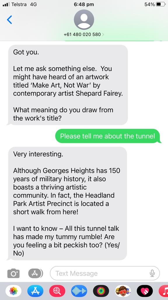 Odd digital experience at George's Heights park using the <a href="/harbourtrust/">Harbour Trust</a> poster and QR code promising information on the tunnels. Instead I  was asked to fill out a survey, then asked my thoughts on the title of an artwork I've never heard of, and then asked if I was hungry. 😐