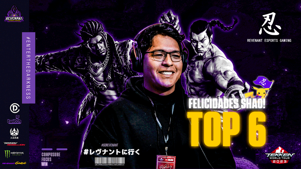 Felicidades Shao! por hacer un buen torneo en Bolivia logrando un top 8 entre los mejores de Sudamerica
estamos muy contentos por vos y por ser parte de nuestro equipo. Gracias por los matches y momentos que nos que nos diste en stream🏆

GGWP
#VamosRevenant💜💛