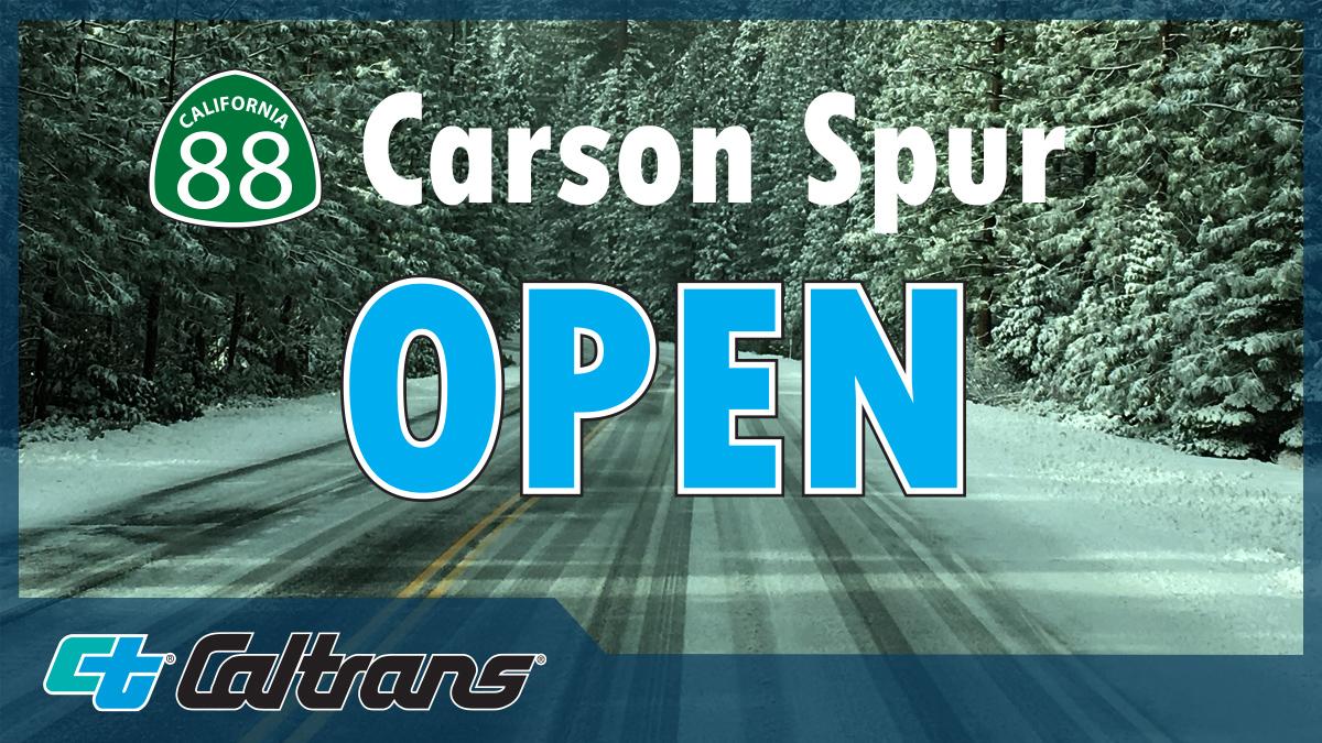 CaltransDist10's tweet photo. #TrafficUpdate #AmadorCounty SR-88 #CarsonSpur is now open. Travelers must carry chains. For chain control regulations visit: https://t.co/FLQQd0r1k0. #Quickmap @CaltransHQ https://t.co/6GXR7zqbwX