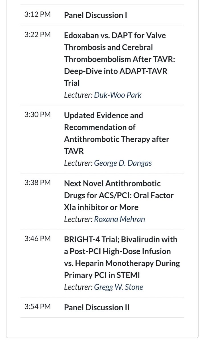 Zill_cardio's tweet photo. 💥HAPPENING NOW💥
🔥 #Hot_Topics
🔥All About New Data of #Antithrombotics🔥
⏰2:40 PM ~ 4:10 PM * KST (UTC/GMT +9:00)
📌Valve & Endovascular Theater, Vista 1, B2
#TCTAP2023 @summitmd_cvrf #CardioTwitter https://t.co/aGaay3FQlI