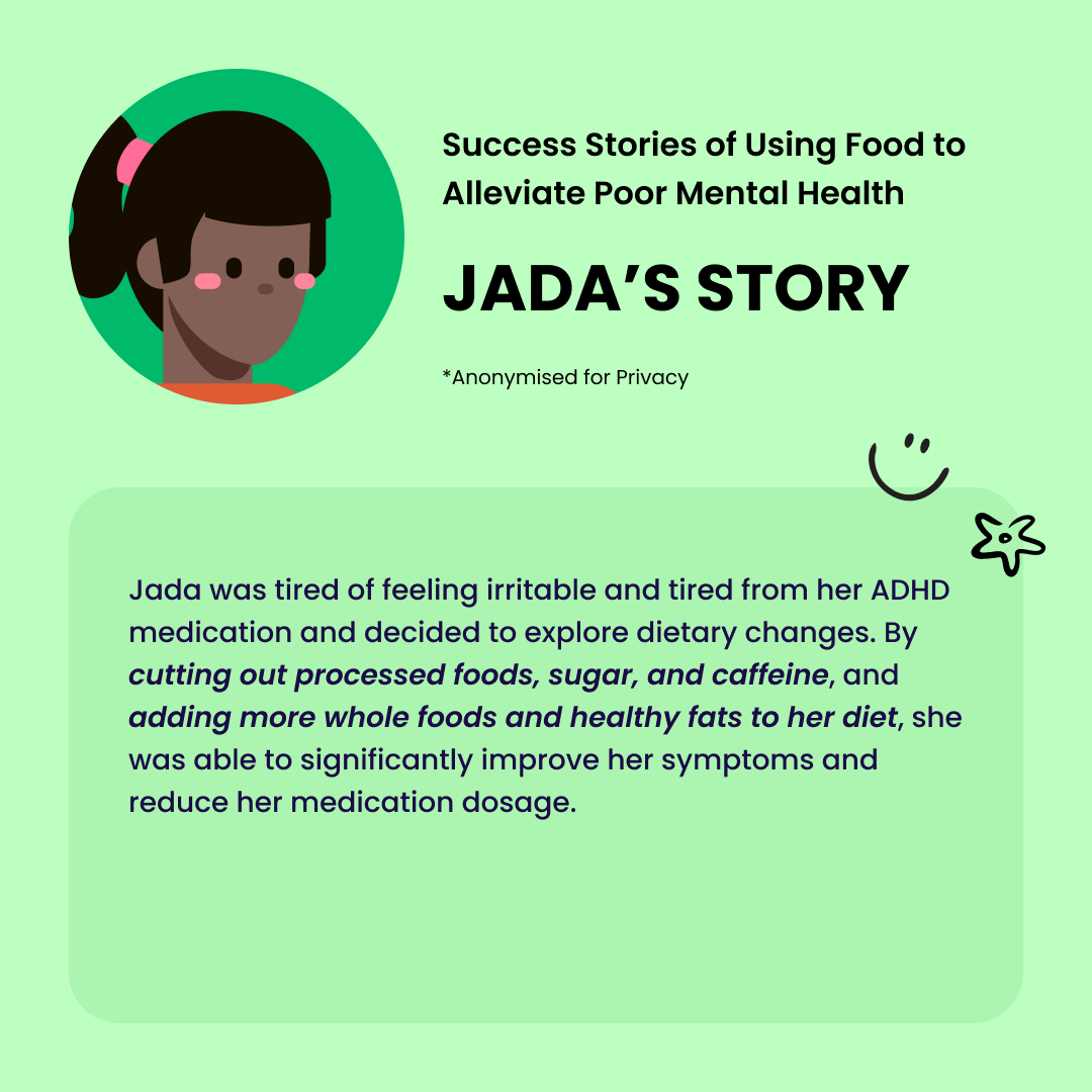 For Jada, managing her ADHD meant taking a holistic approach to her health 🌿🍎 

#NutritionForMentalHealth #HealthyMindHealthyBody #FoodasMedicine #MentalHealthAwareness #NutritionalPsychiatry #TheHappyPlate #WellnessJourney #Food #Mood #MentalHealth #Testimonial #SuccessStory