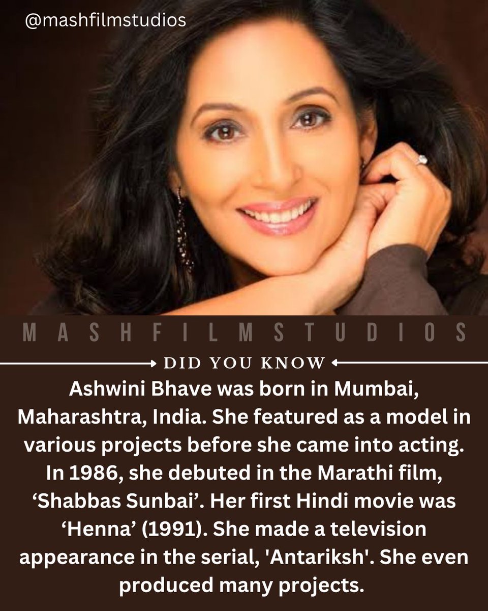 Happy birthday @AshviniBhave 

For interesting facts about Indian cinema. 
Do follow us @mashfilmstudios 
#ashvinibhave #antariksh #shabbassunbai #henna #bandhan #meerakamohan #honeymoon #sainik #cheetah #zakhmidil #salmankhan #jackyshroff #happybirthday #mashfilmstudios