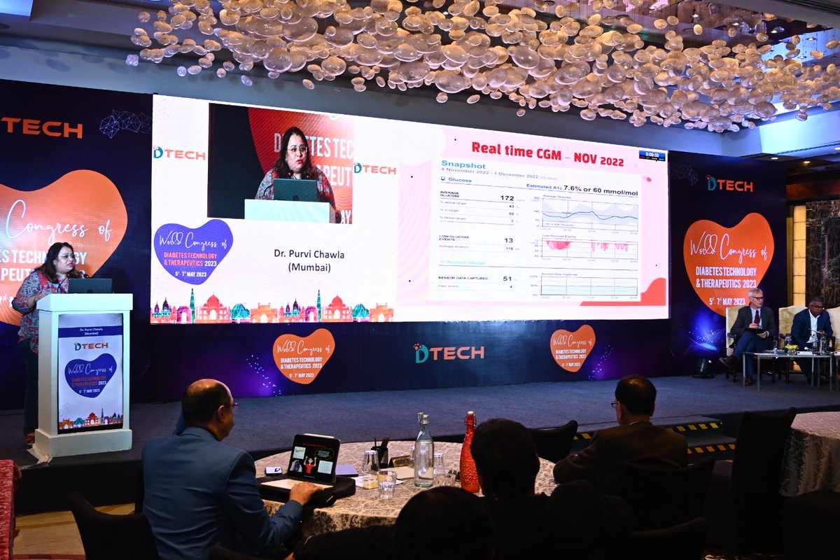 DTechCon's tweet photo. @purvi_chawla presents a case from her experience about pump therapy in India during DTechCon 2023, New Delhi on 07 May 2023. A very interactive session!

#dtech #dtechcon #diabetes #technology #attd #rssdi https://t.co/EgMoPS3kUf