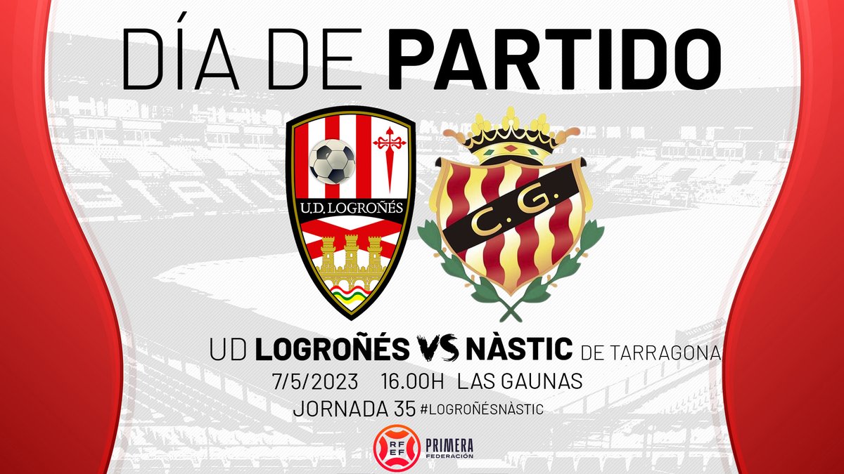 Primera RFEF Grupo 2, Jornada 35
07/05 16:00h
UD Logroñés-Gimnàstic de Tarragona 
A seguir sumando hasta final de temporada. 
<a href="/Rufo93_10/">Ruben Herraiz A</a>