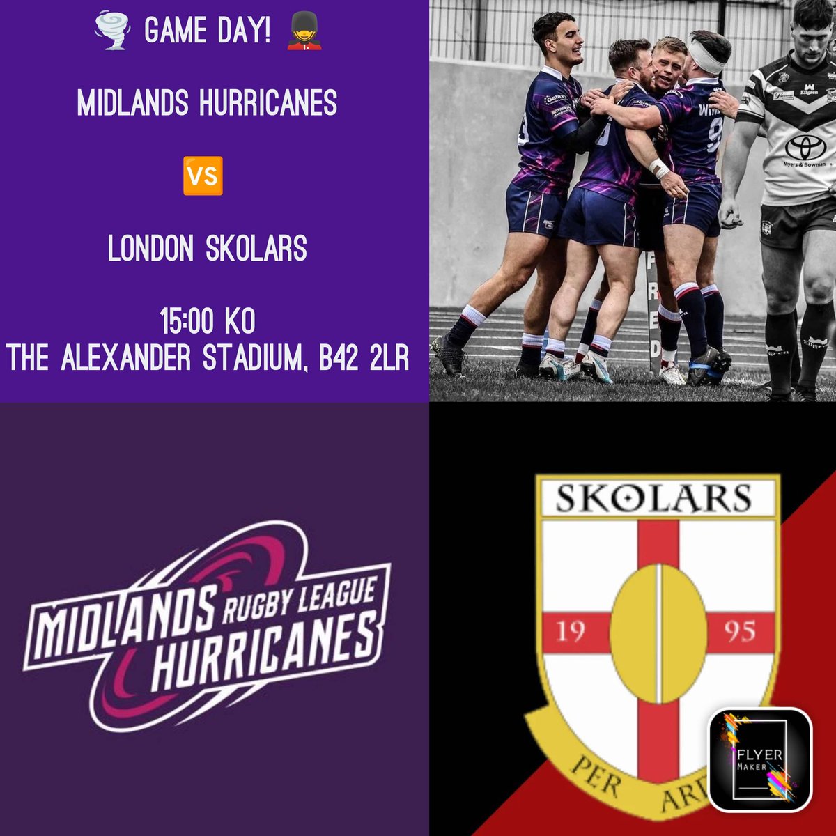 🌪️ GAME DAY, CANES FANS! 🌪️

Richard Squires' boys look to return to winning ways as they welcome London Skolars to Birmingham.

⌚ 3pm KO
🏟️ Alexander Stadium, B42 2LR
🏆 Betfred League 1
🎟️ £15 Adults, £10 Concessions, £5 U16
🔗 midlandshurricanes.com/ticketsandmemb… (or pay on the gate)
