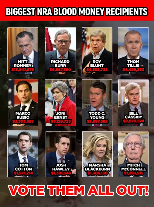 Don't let these paid stooges of the NRA escape scrutiny and wash the blood of innocents from their hands. SHAME THEM. No more empty thoughts and prayers. RT TO SPREAD THEIR SHAME.