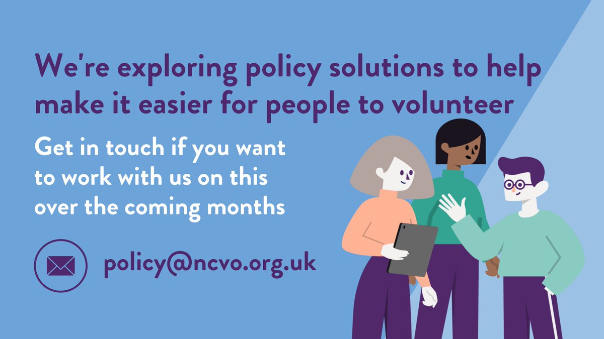 Volunteering has many benefits for volunteers and their communities.

Yet we’re seeing declining volunteering rates across the country. We are working to explore what policy solutions could help make it easier to volunteer. 

Want to get involved? Email us at policy@ncvo.org.uk