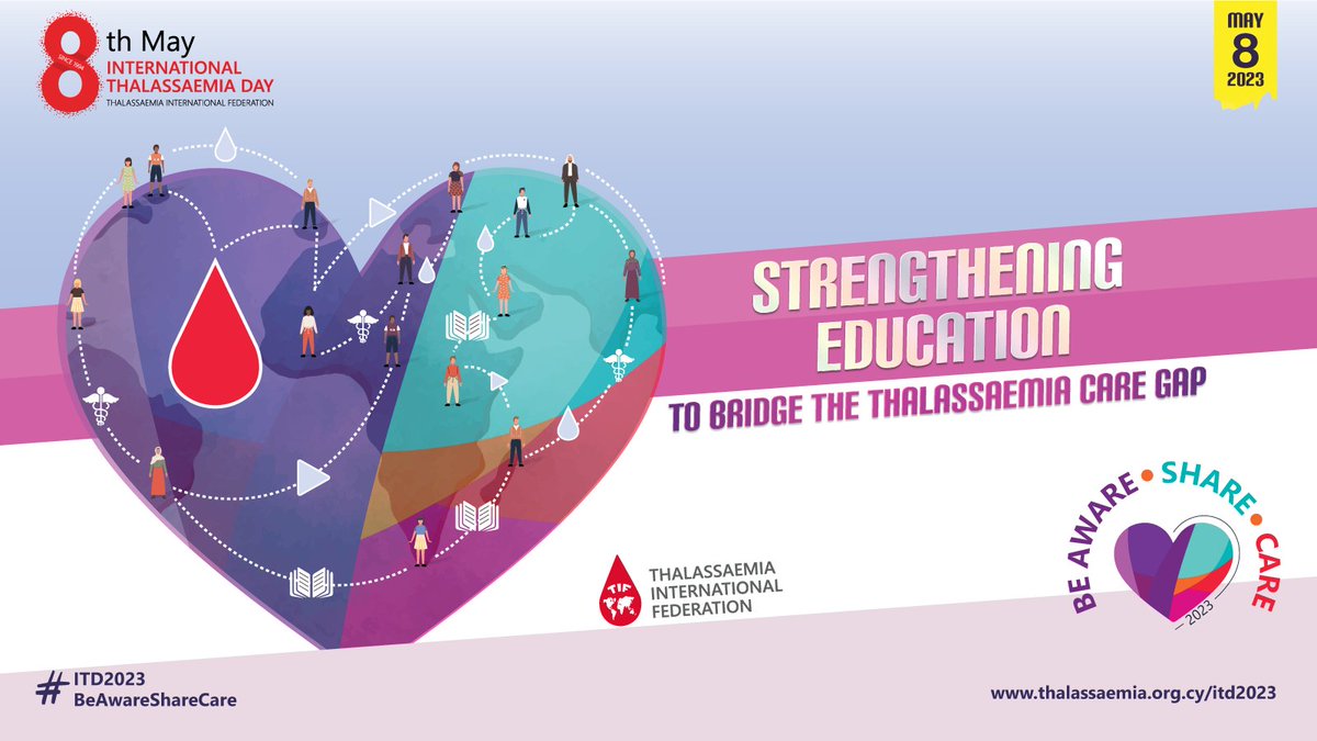 #InternationalThalassaemiaDay is tomorrow!
Are you ready? ⏰

Let’s speak up, spread #awareness, and take action together to strengthen #education and help bridge the #CareGap for the global #Thalassaemia community!

#ITD2023 #BeAwareShareCare