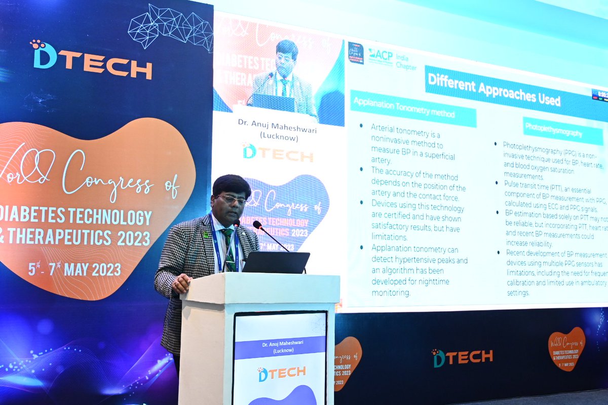 DTechCon's tweet photo. Dr Anuj Maheshwari speaks about technology for HT management during DTechCon 2023, New Delhi on 07 May 2023. 

#dtech #dtechcon #diabetes #technology #attd #rssdi https://t.co/tPtVW5n1c0