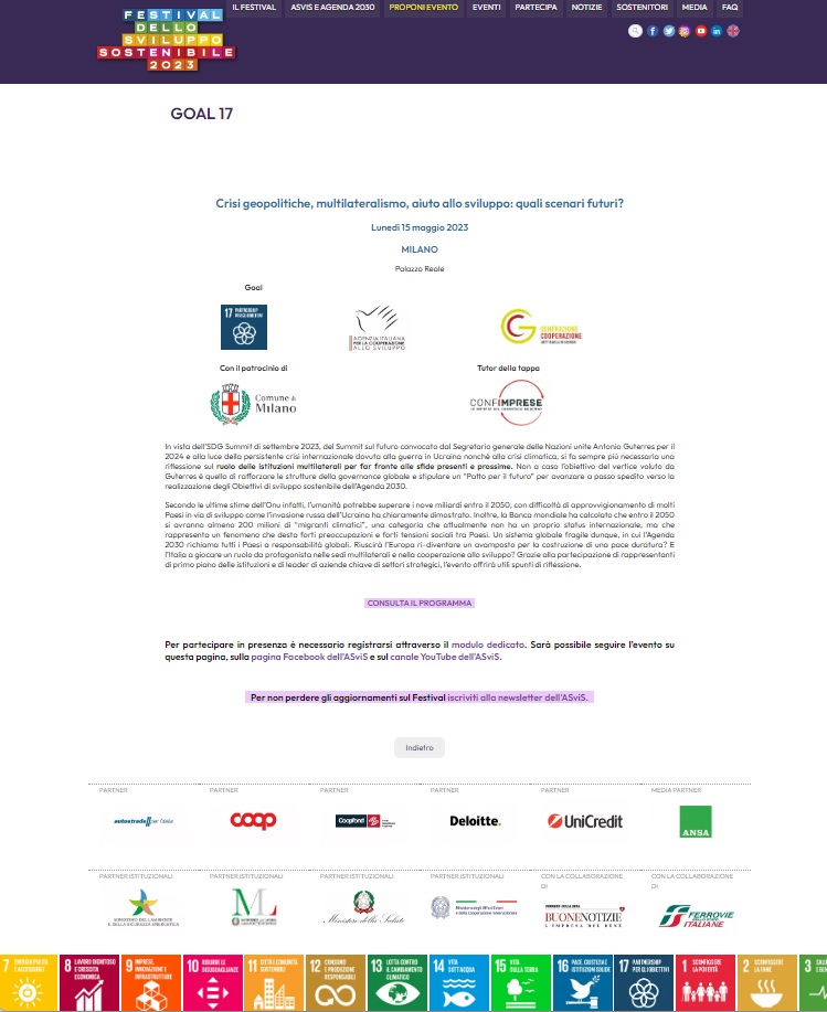 Crisi geopolitiche, multilateralismo, aiuto allo sviluppo: quali scenari futuri? 15 maggio 2023, Milano, Palazzo Reale #festivalsvilupposostenibile @ASviSItalia #progettogenerazionecooperazione #cooperazioneinternazionale @FOCSIV @AOIcooperazione @aics_it 2023.festivalsvilupposostenibile.it/eventi-a-cura-…