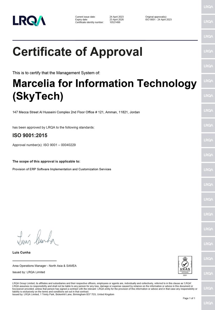 SkyTechconnect's tweet photo. To ensure what we do and to assure you we were granted ISO 9001:2015 certificate. Congratulations SkyTech and partners.

#skyTech #sapbusinessone #iso #erp #jordan #qatar #ksa #iraq https://t.co/45ODc4vudU