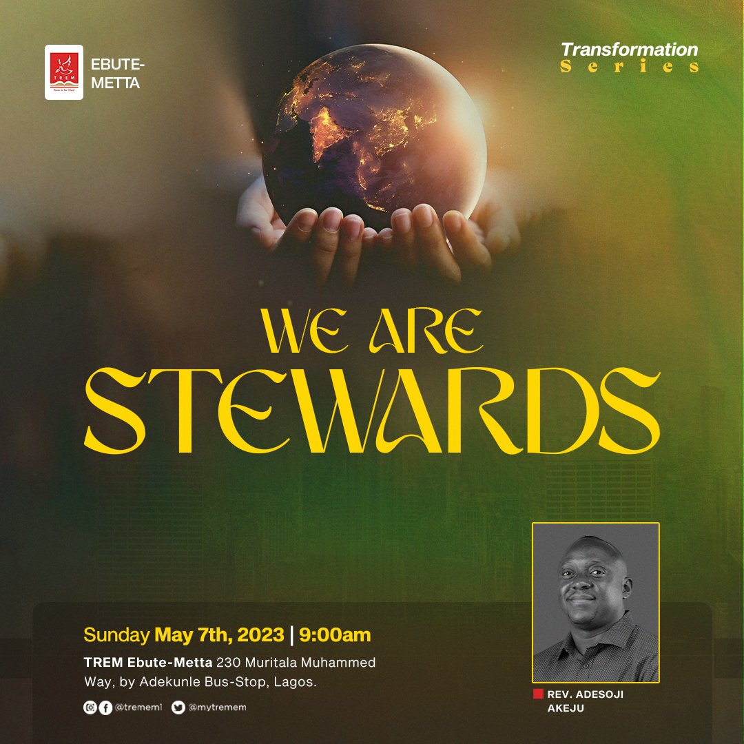 mytremem's tweet photo. Today, we set the pace for the series, We Are Stewards.
Click the link and join the live service as our lead pastor, Rev. Adesoji Akeju @adesoji_akeju
starts this eye opener that spans 5 Sundays.
https://t.co/F3Qidw47FL
#Mytremem #trem #WeAreStewards
#sundayvibes #Jesus https://t.co/mmQkp45sgY