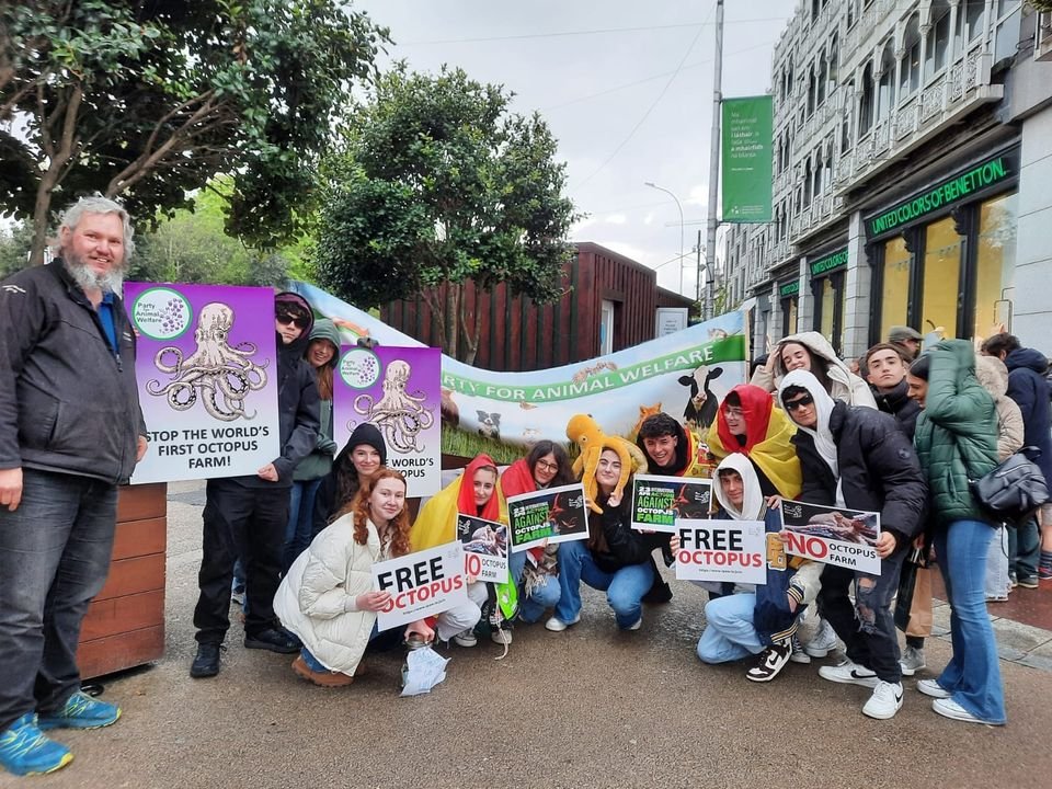 AnimalPartyIE's tweet photo. 🐙🐙🐙Please sign  petition to stop the proposed octopus farm.
https://t.co/cwcbComqkZ
#FreeOctopus #GranCanaria 
@PacmaCanarias 
Picture below of amazing International #BanOctopusFarm Action Protest on Sunday 23 April 2023 on top of Grafton Street facing St Stephens Green. 
⠀ https://t.co/gcmoOGlUNf