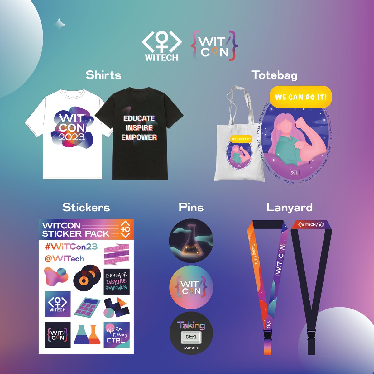 witechorg's tweet photo. Going, going, almost gone! 🚨
Have you pre-ordered your WiTCon 2023 merch yet? If not, what are you waiting for? 😮
Don’t miss out and order now at https://t.co/oDQuE1Cnsx 🤩💜
#TakingCTRL #WiTCon2023
#WiTech2023
Graphics by Fran Fabricante https://t.co/ME9S0TEPGb