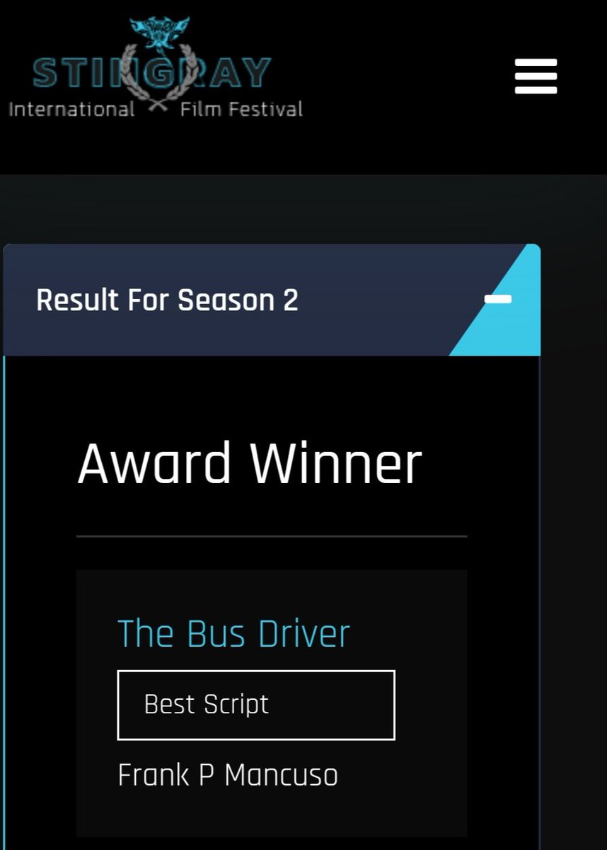 Excited to share that The Bus Driver was just selected as a Award Winner @Stingrayiff