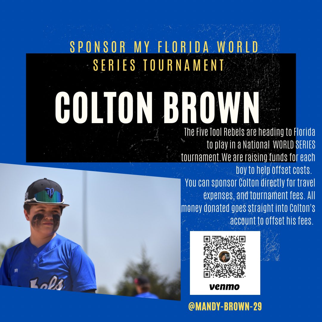 mandybrown1339's tweet photo. Colton and the Five Tool Rebels are headed to Panama City, Florida in June for the World Series!! 

We are trying to raise funds for their trip. Colton’s goal is 1500.00. 

Any support you are able to provide would be greatly appreciated. No gift is too small. https://t.co/eDAcInoAKp