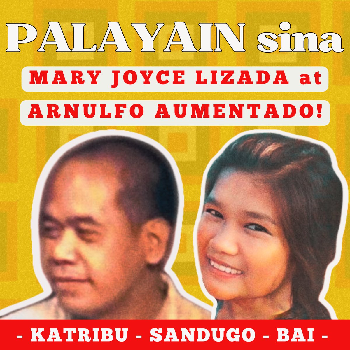 SURFACE DEXTER CAPUYAN AND BAZOO DE JESUS!

RELEASE ARNULFO AUMENTADO AND MARY JOYCE LIZADA!

WE, members of Katribu, express our indignation on the recent attacks against our kins and our defenders.

#SurfaceTaytay2
#FreeMansalay2