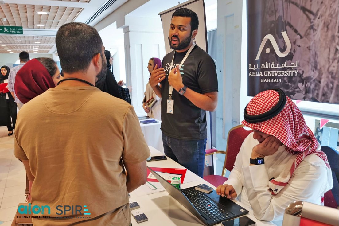 AionDigital's tweet photo. We had the privilege of participating in Ahlia University’s 11th Career Fair 2023 in Bahrain, It was heartening to see the passion and energy of young graduates and their drive to learn more about available career choices which can help them achieve exciting career goals. https://t.co/3MhKJJ0H8I