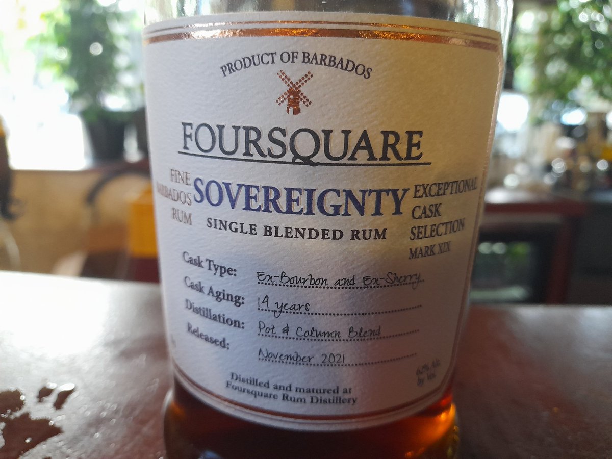 #Rum lovers should try this 19-year old Sovereignty classic from #FoursquareDistillery. One of several top aged labels produced by Richard Seale. Second maturation in ex-Sherry butts #Barbados