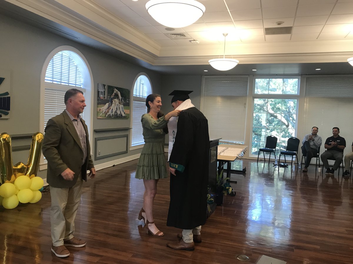 UNCWBaseball's tweet photo. This morning we recognized our 2023 graduates with a ceremony since we'll be on the road next weekend. Thank you to all the student-athletes, their families and supporters for all they have done for the program and department. #NCAABaseball #collegebaseball #UNCW #uncwalumni https://t.co/WeofLX7bXl