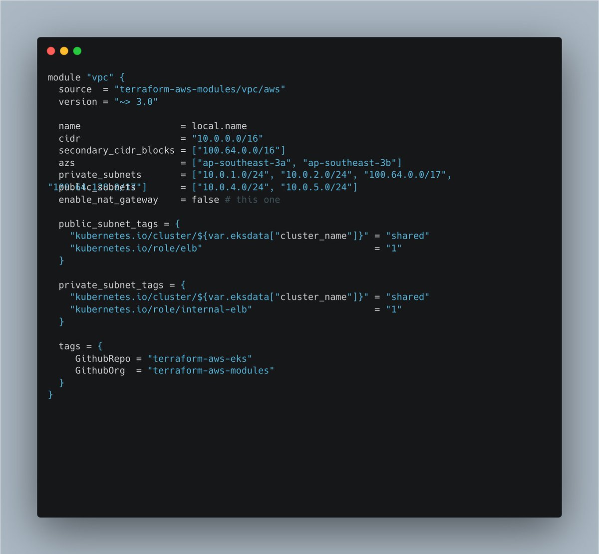 ujang_mumu's tweet image. 3/8: 🔄 To integrate alterNAT with an existing VPC, first remove the current NAT Gateway and apply the Terraform code: enable_nat_gateway = false. Don&apos;t forget to plan for downtime. 
#VPCMigration #Cloud
