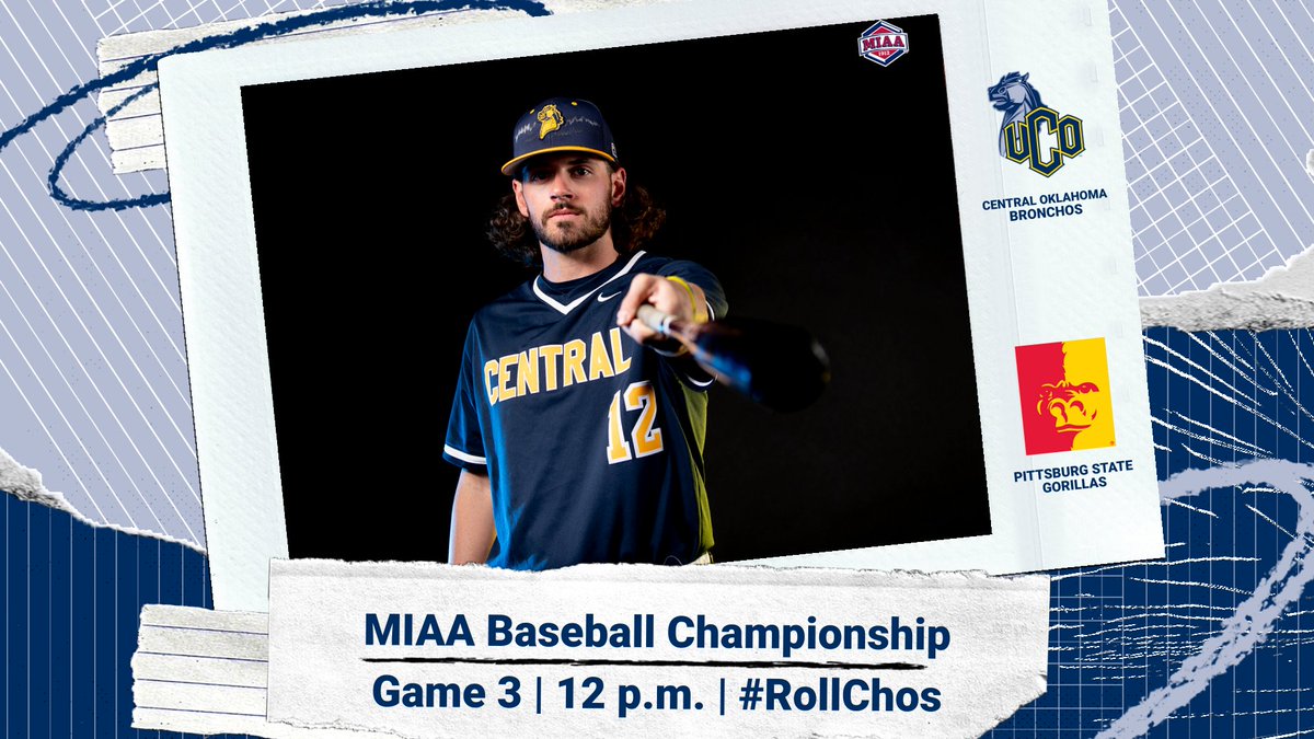 ucoathletics's tweet photo. GAMEDAY! Winner-take-all Game 3 in the 2023 MIAA Baseball Championship First Round. 

📍 Pittsburg, Kan.
⏰ 12 p.m.
🖥️ https://t.co/bcXM37Liw3
📊 https://t.co/fqILD8PF7J

@UCOBaseball x #RollChos https://t.co/k5nr6mSUW3