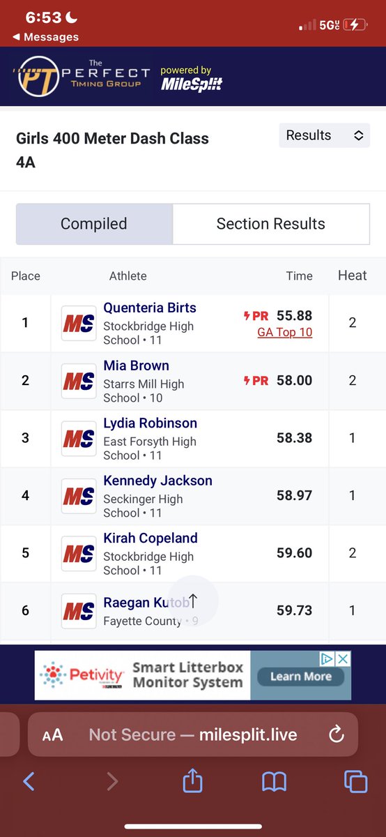 Sectionals was great !  I’m striving for greatness only up from here always me vs clock!! #newPR in the 400 with a time of 55.88. STATE BOUND in all of my events ; 4x200, 4x400, 800, &amp; 400 #statehereIcome