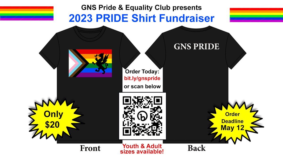 Very proud to support our 2023 <a href="/glenlyonnorfolk/">Glenlyon Norfolk School</a> #PRIDE shirt sale - all proceeds are going to support <a href="/RainbowRailroad/">Rainbow Railroad</a> Click here to get yours today, order deadline is Friday May 12: bit.ly/gnspride