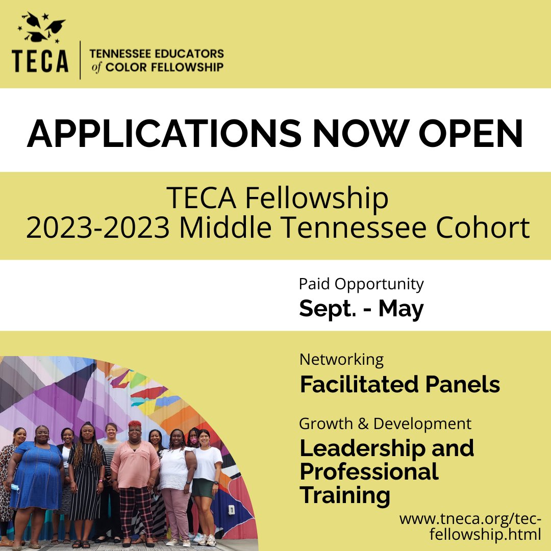 TNEdColorAllies's tweet photo. Apply now! The #TNEducatorsofColor Fellowship is a yearlong program designed to elevate, educate, and inform in-serve teachers. This year we're running an intimate Middle TN cohort with more in-person sessions. Click the link and apply now: https://t.co/fK08H1OMpA https://t.co/SPxhzF77RP