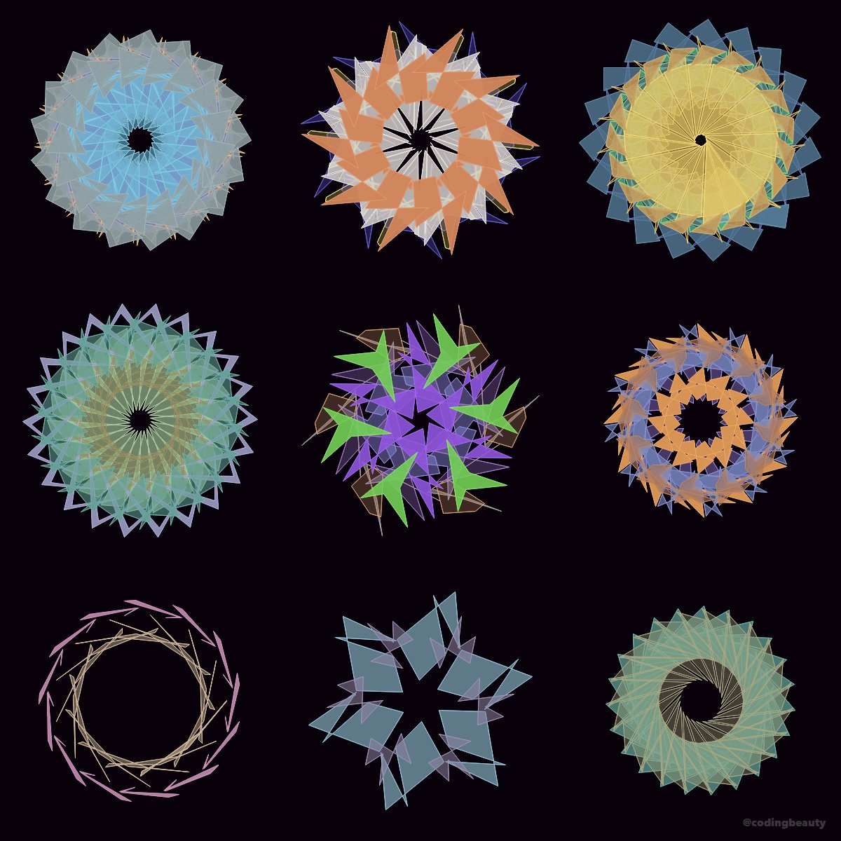 3x3 Spinning Polygons Creation № 68003 
#3x3 #spinning #polygons #flower #math #symmetry #pattern #generative #procedural #art #creativecoding