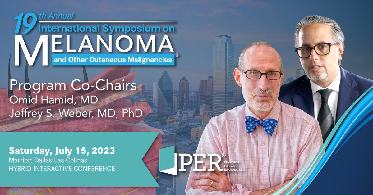 DermTimesNow's tweet photo. Join #melanoma experts at the 19th Annual International Symposium on Melanoma in Dallas this July!
Register now: https://t.co/UrIiI4QjNc #gotoPER #IME23 #DermOnc @OmidHamidMD @Perlmutter_CC https://t.co/Bqb5o79pel