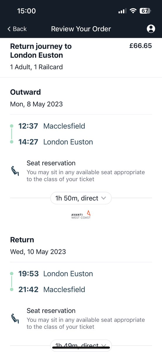 Francesmlamb's tweet photo. @AvantiWestCoast Hi, I use the service a lot and normally on the app or safari you can select a specific seat even with an off-peak return . Is there any reason why it’s not showing anymore ? Thanks https://t.co/hNORCbrcas