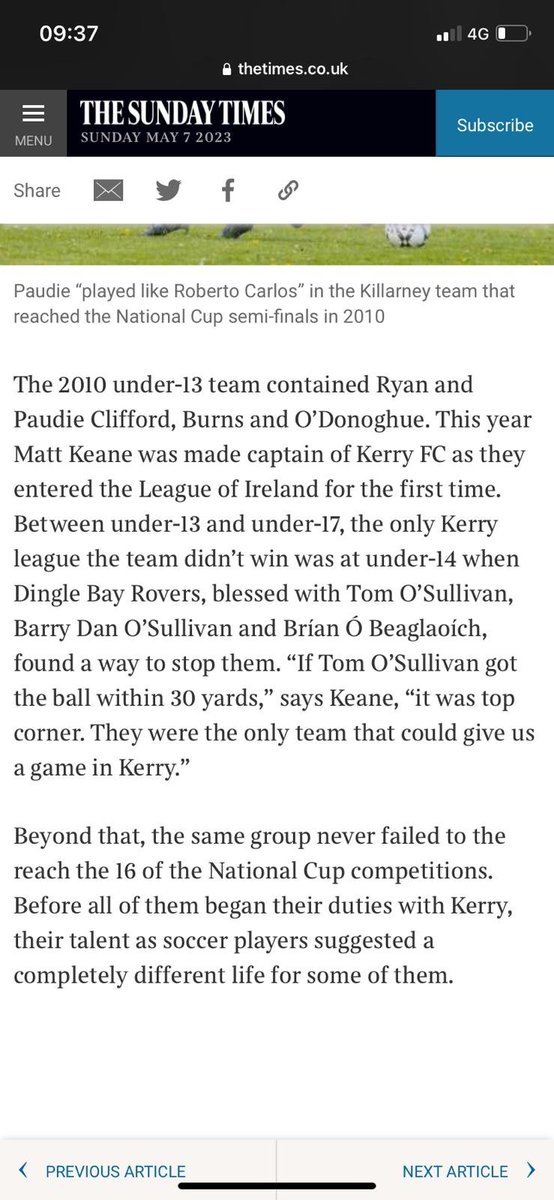 Really interesting piece by .<a href="/MickFoley76/">Michael Foley📚🖊</a> today on the Kerry senior players who played soccer growing up. The multisport approach is a no-brainer with respect to the player it can produce - tactically astute, good vision, adept with both hands.